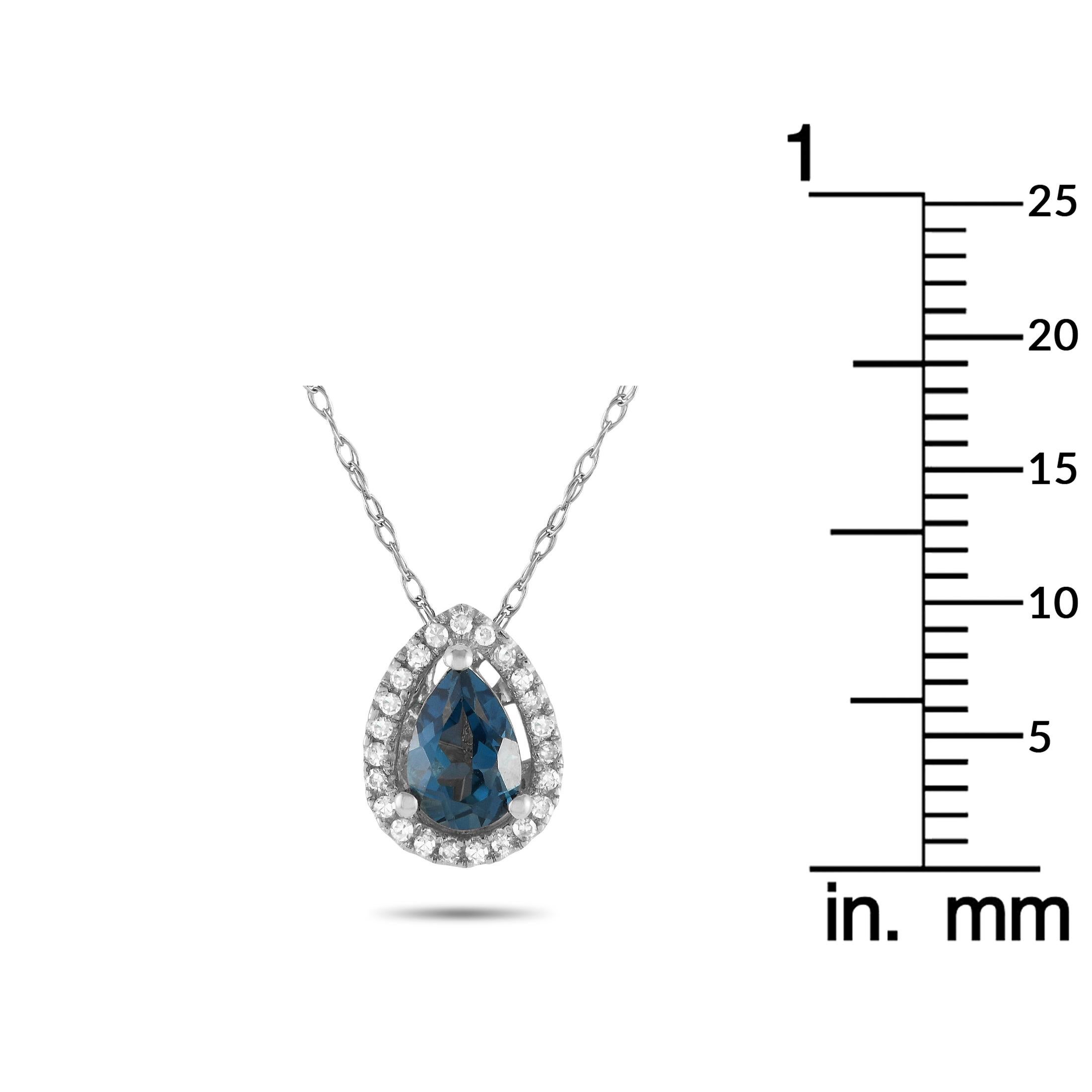 LB Exclusive 14K White Gold 0.07ct Diamond & Topaz Pear Necklace PD4-15556-WBT In New Condition In Southampton, PA