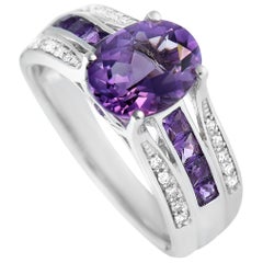 LB Exclusive 14 Karat White Gold 0.08 Carat Diamond and Amethyst Ring