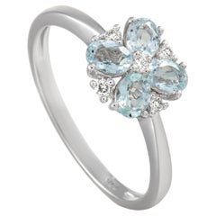 LB Exclusive Bague en or blanc 14 carats avec diamants 0,08 carat et aigue-marine