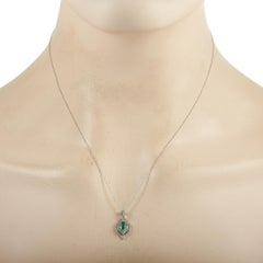 LB Exclusive 14K White Gold 0.08 Ct Diamond and Emerald Necklace