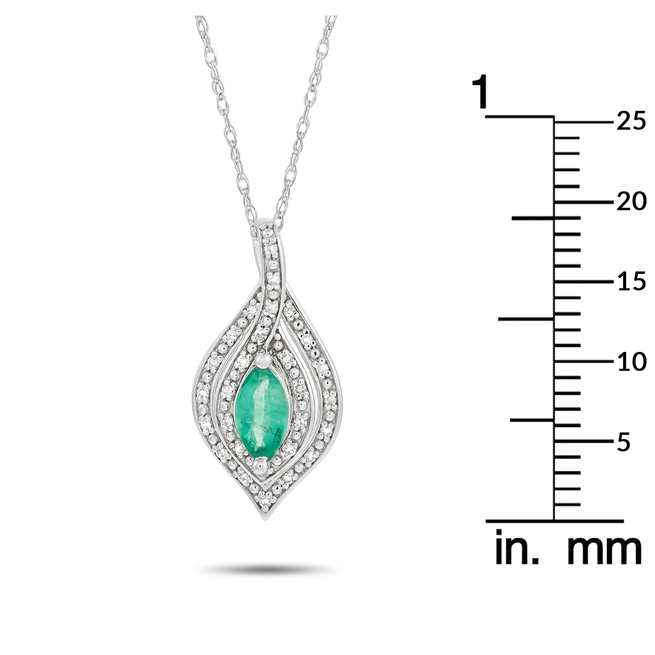 LB Exclusive 14K White Gold 0.08 Ct Diamond and Emerald Necklace In New Condition For Sale In Southampton, PA