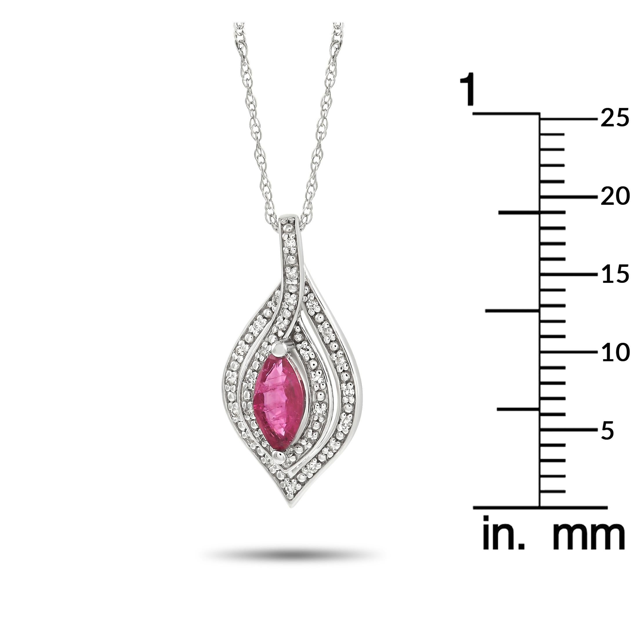 LB Exclusive 14K White Gold 0.08 Ct Diamond and Ruby Necklace In New Condition For Sale In Southampton, PA