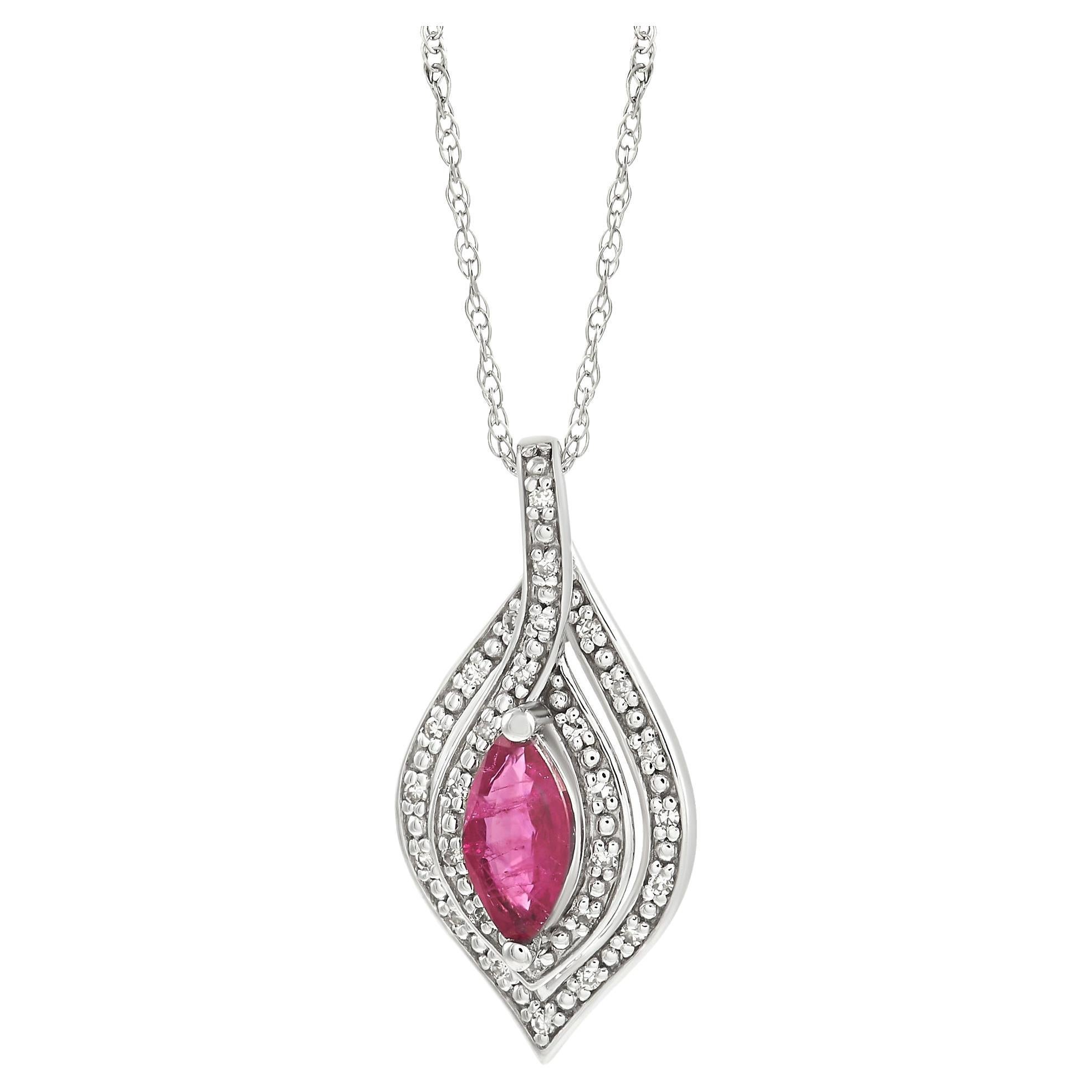 LB Exclusive 14K White Gold 0.08 Ct Diamond and Ruby Necklace For Sale