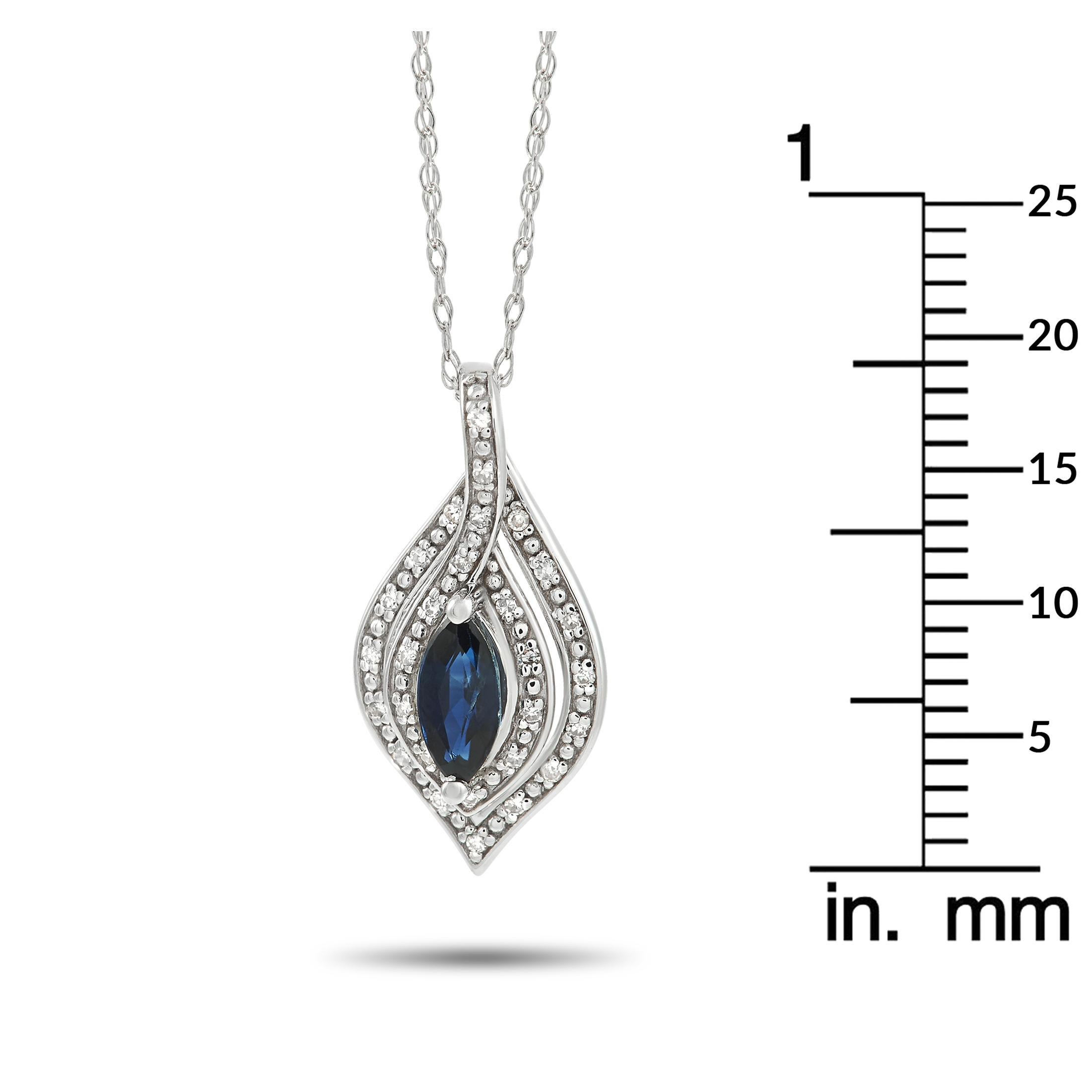LB Exclusive 14K White Gold 0.08 Ct Diamond and Sapphire Necklace In New Condition For Sale In Southampton, PA