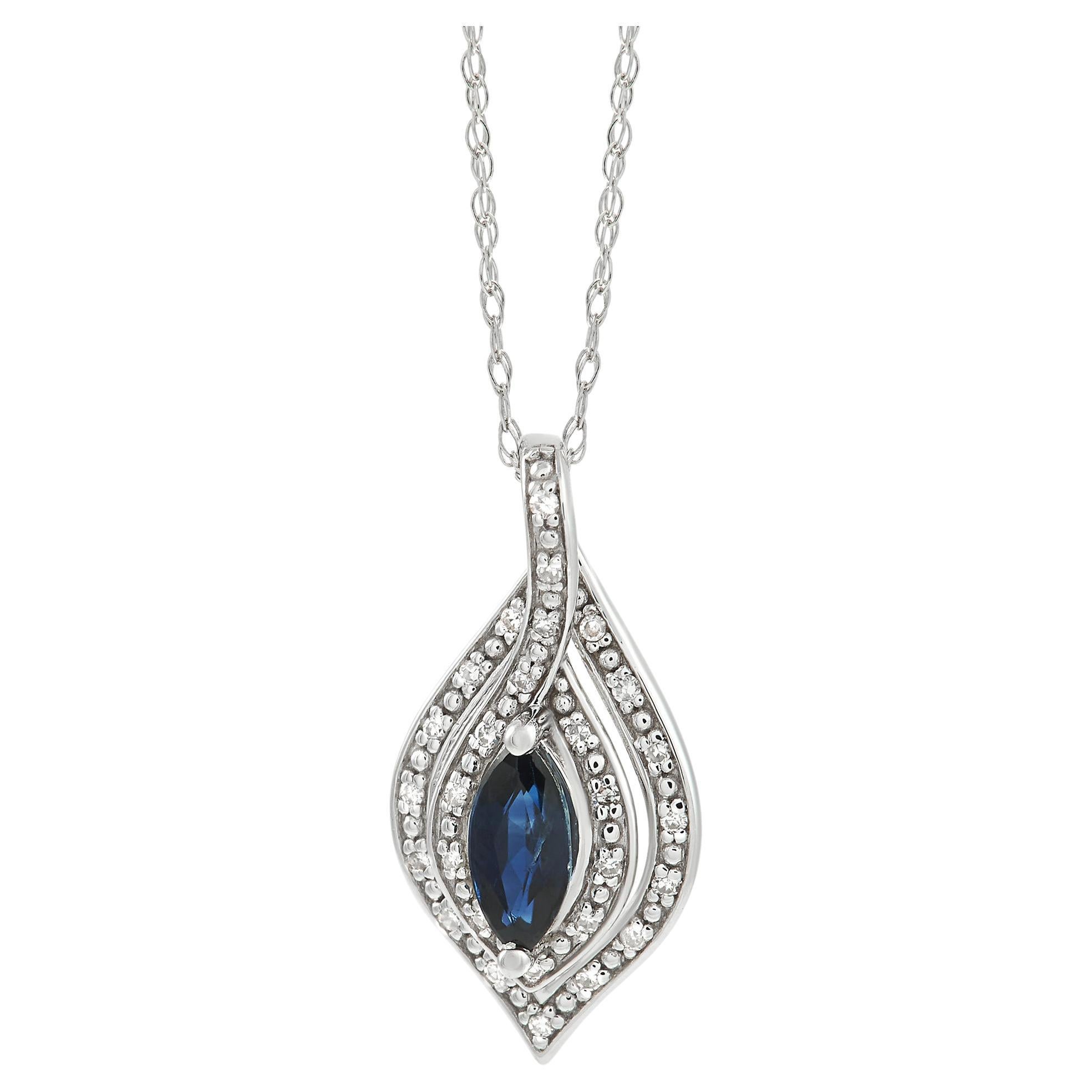 LB Exclusive 14K White Gold 0.08 Ct Diamond and Sapphire Necklace For Sale
