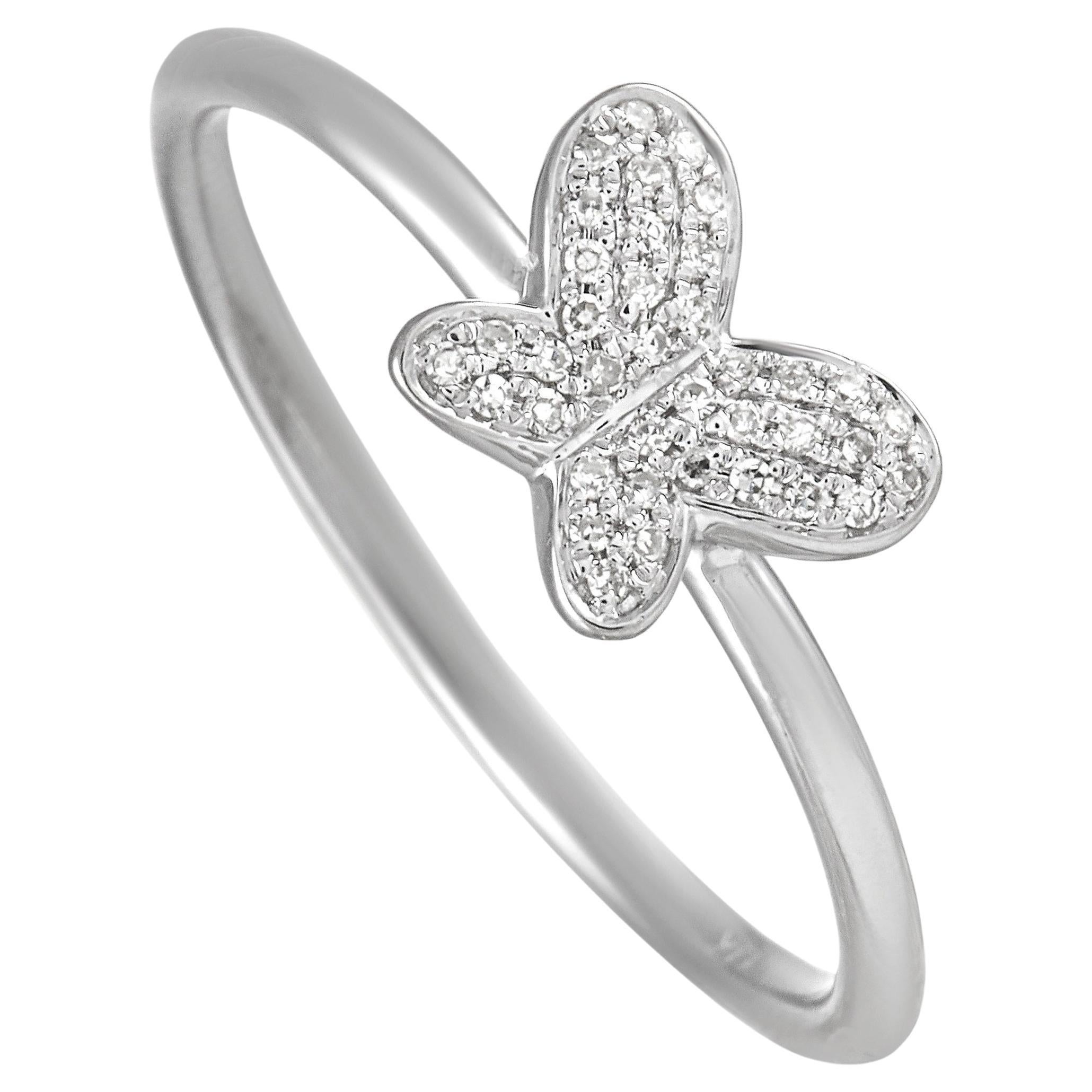 LB Exclusive 14K White Gold 0.08 ct Diamond Butterfly Ring For Sale