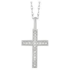 LB Exclusive 14K White Gold 0.08 Ct Diamond Cross Necklace