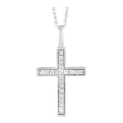 LB Exclusive 14k White Gold 0.08 Ct Diamond Crucifix Necklace