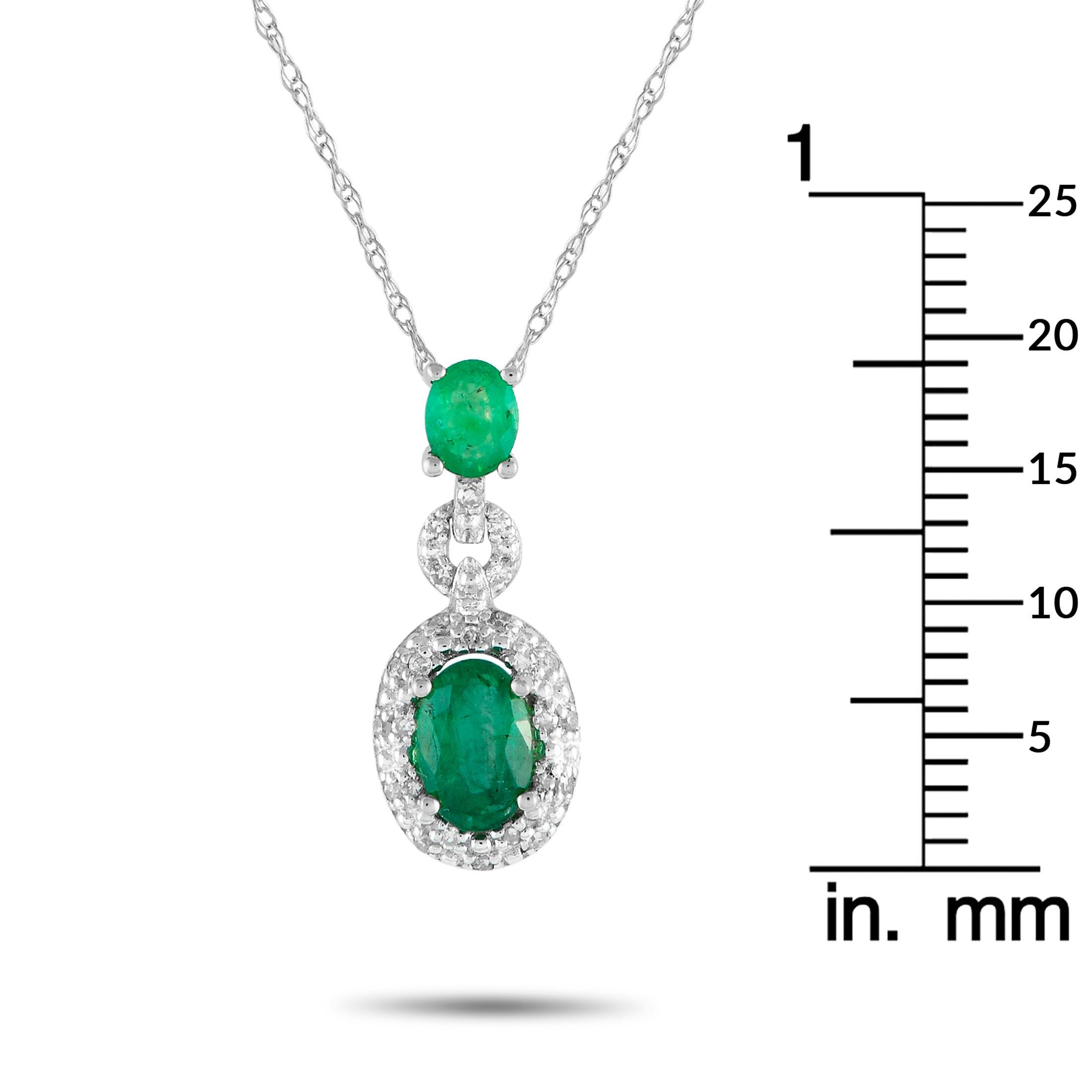 LB Exclusive 14K White Gold 0.08ct Diamond and Emerald Necklace PD4-16183WEM In New Condition For Sale In Southampton, PA