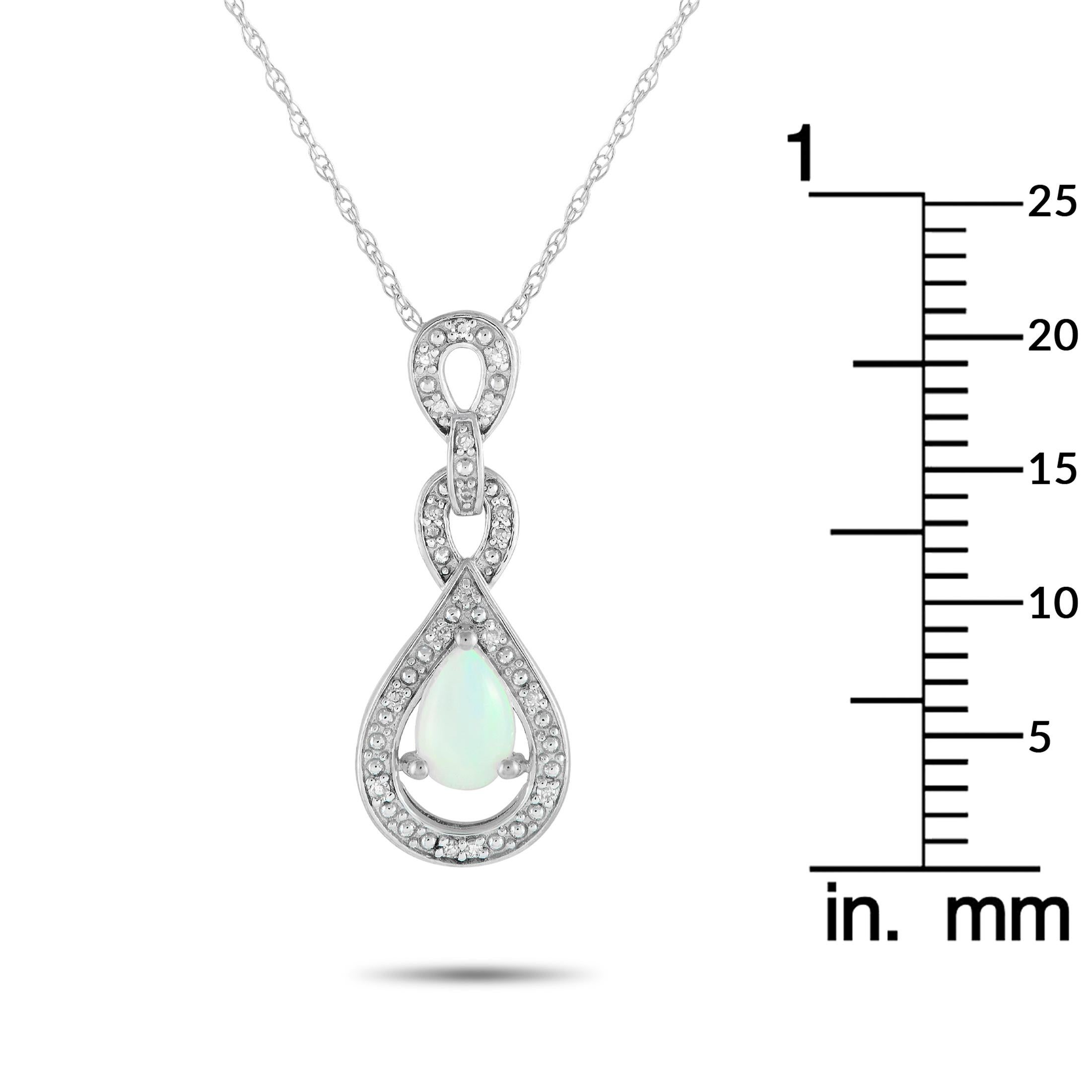 LB Exclusive 14K White Gold 0.08ct Diamond and Opal Necklace PD4-16318WOP In New Condition For Sale In Southampton, PA