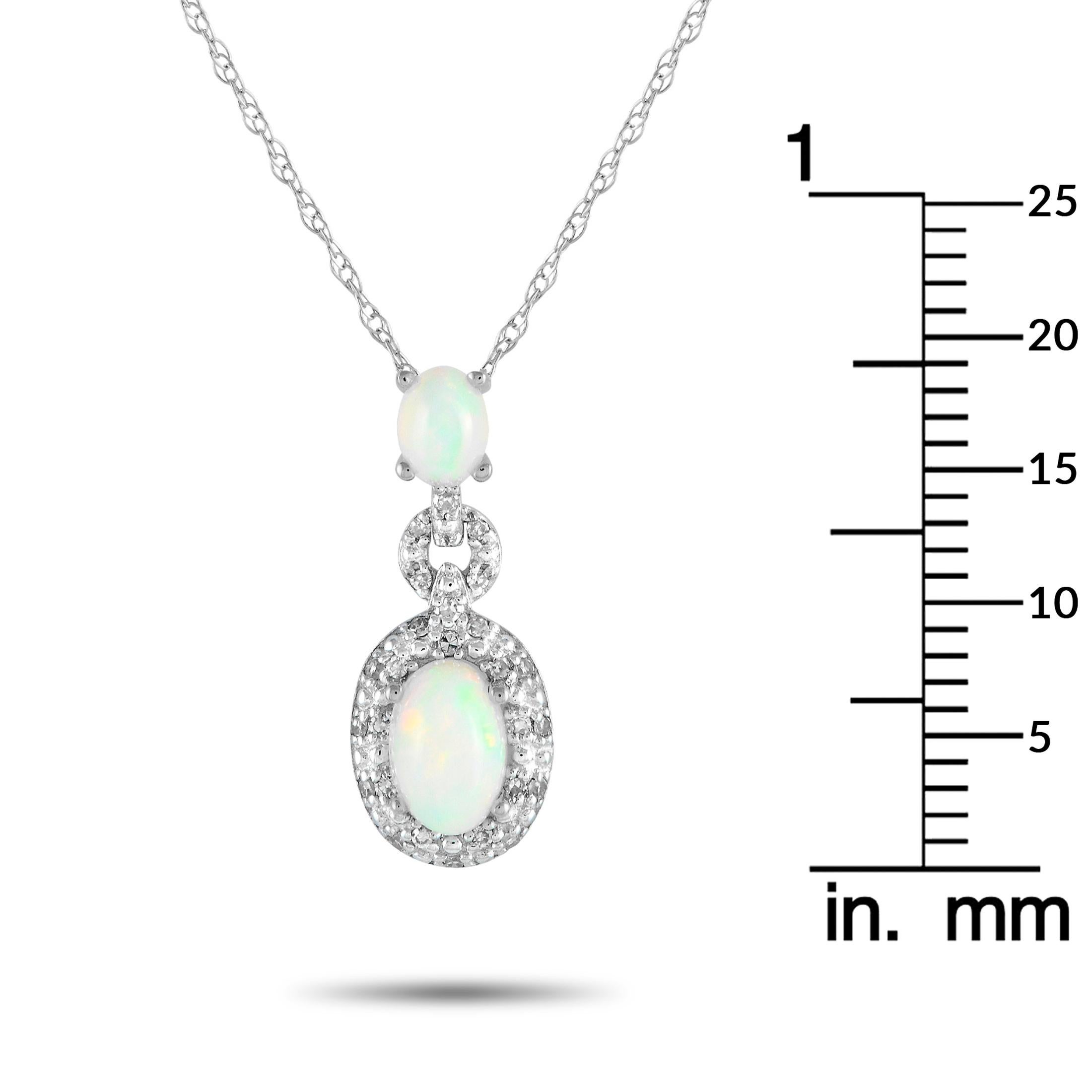 LB Exclusive 14K White Gold 0.08ct Diamond & Opal Pendant Necklace PD4-16183WOP In New Condition For Sale In Southampton, PA
