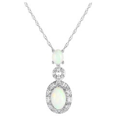 LB Exclusive 14K Weißgold 0,08ct Diamant & Opal Anhänger Halskette PD4-16183WOP