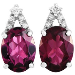 LB Exclusive 14 Karat White Gold 0.09 Carat Diamond and Garnet Earrings