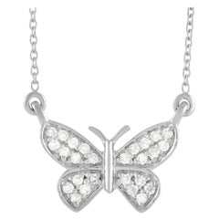 LB Exclusive 14K White Gold 0.09 Ct Diamond Butterfly Pendant Necklace