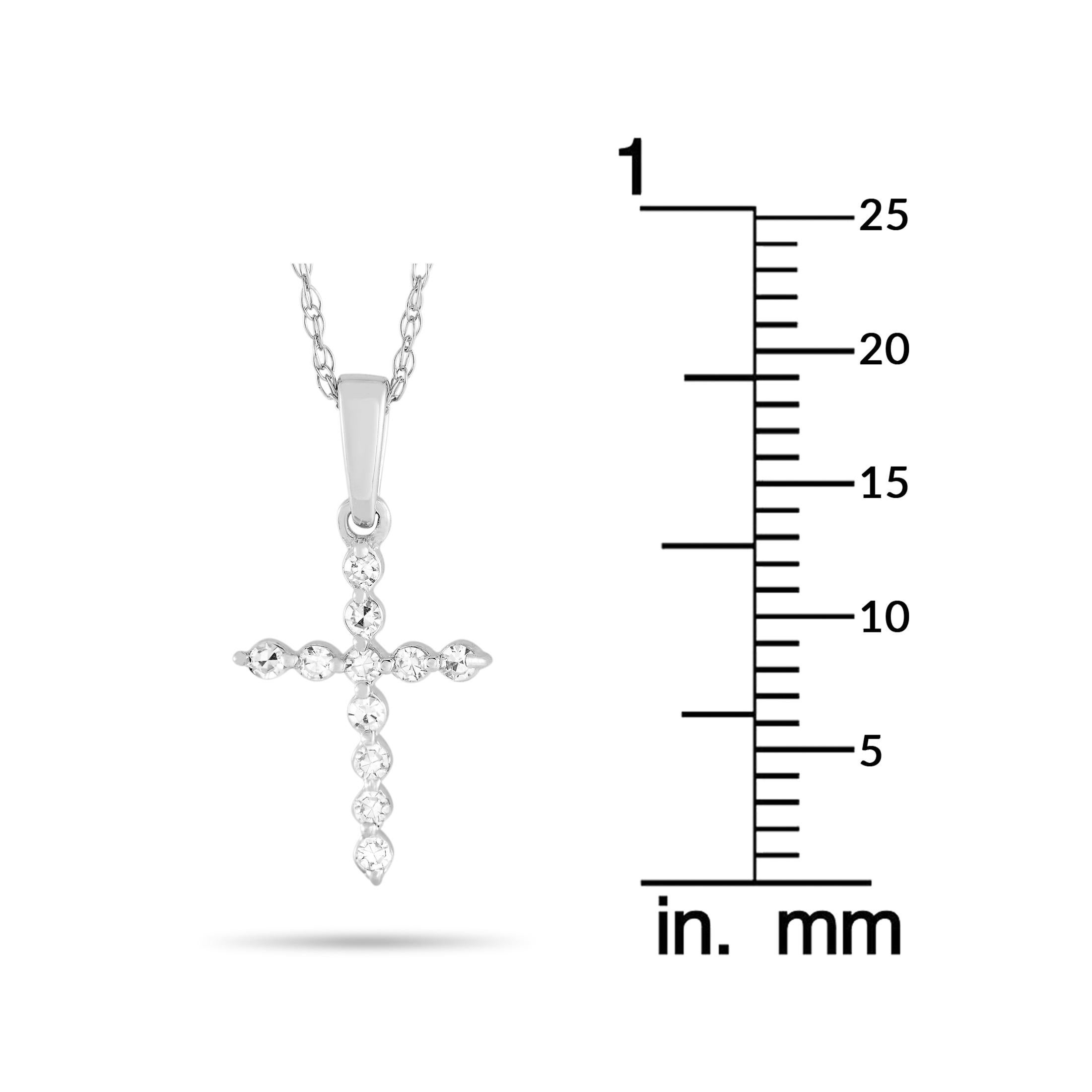 LB Exclusive 14K White Gold 0.09 Ct Diamond Cross Necklace In New Condition In Southampton, PA