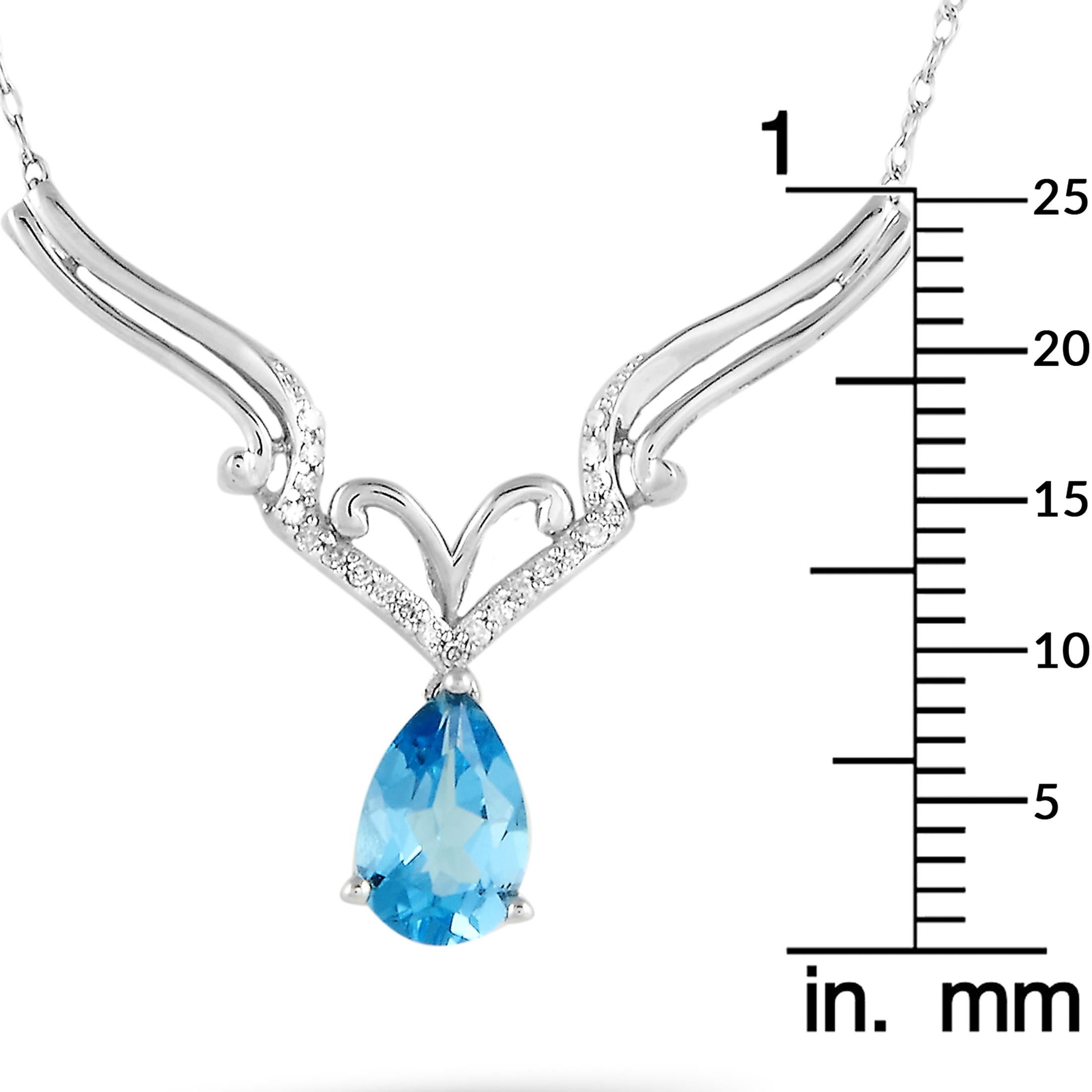 LB Exclusive 14K White Gold 0.10 Carat Diamond and Blue Topaz Pendant Necklace In New Condition In Southampton, PA
