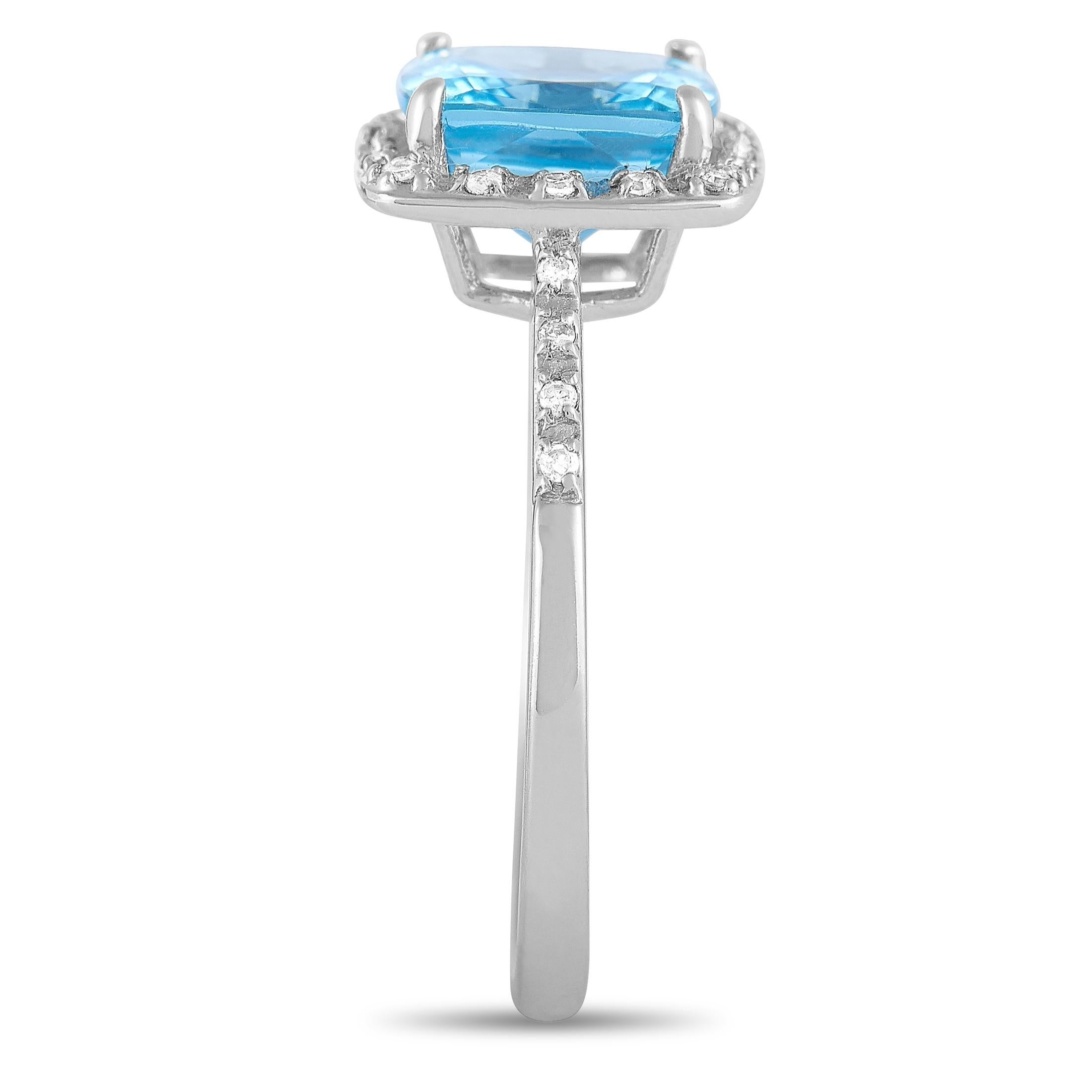 Round Cut LB Exclusive 14 Karat White Gold 0.10 Carat Diamond and Blue Topaz Ring