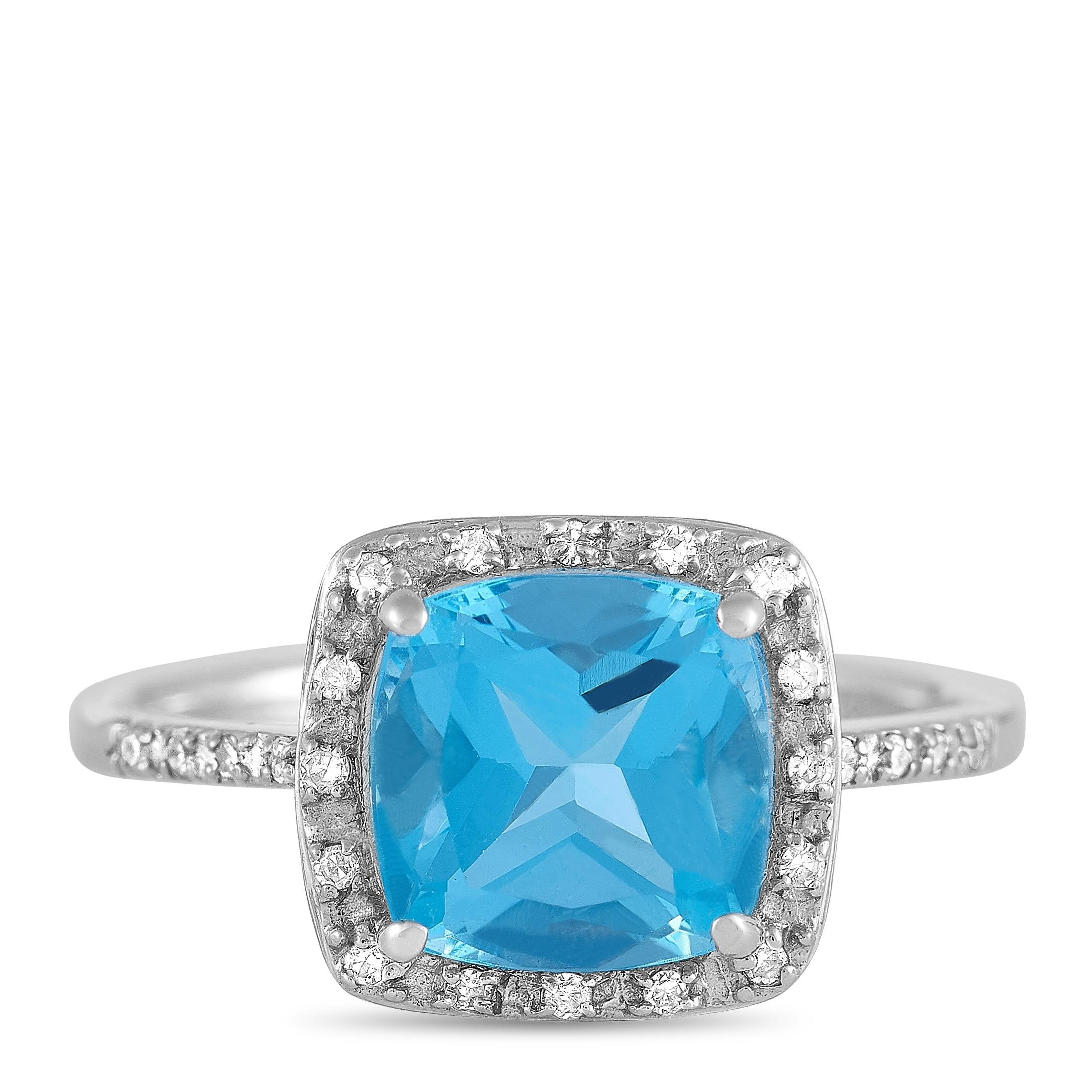 Women's LB Exclusive 14 Karat White Gold 0.10 Carat Diamond and Blue Topaz Ring