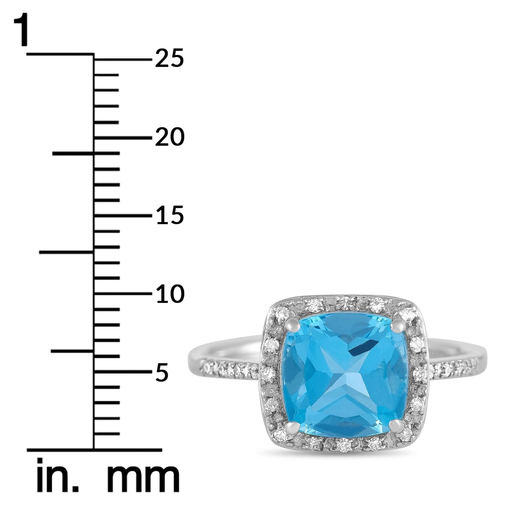 LB Exclusive 14 Karat White Gold 0.10 Carat Diamond and Blue Topaz Ring 1