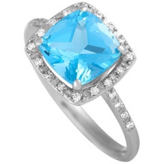LB Exclusive 14 Karat White Gold 0.10 Carat Diamond and Blue Topaz Ring