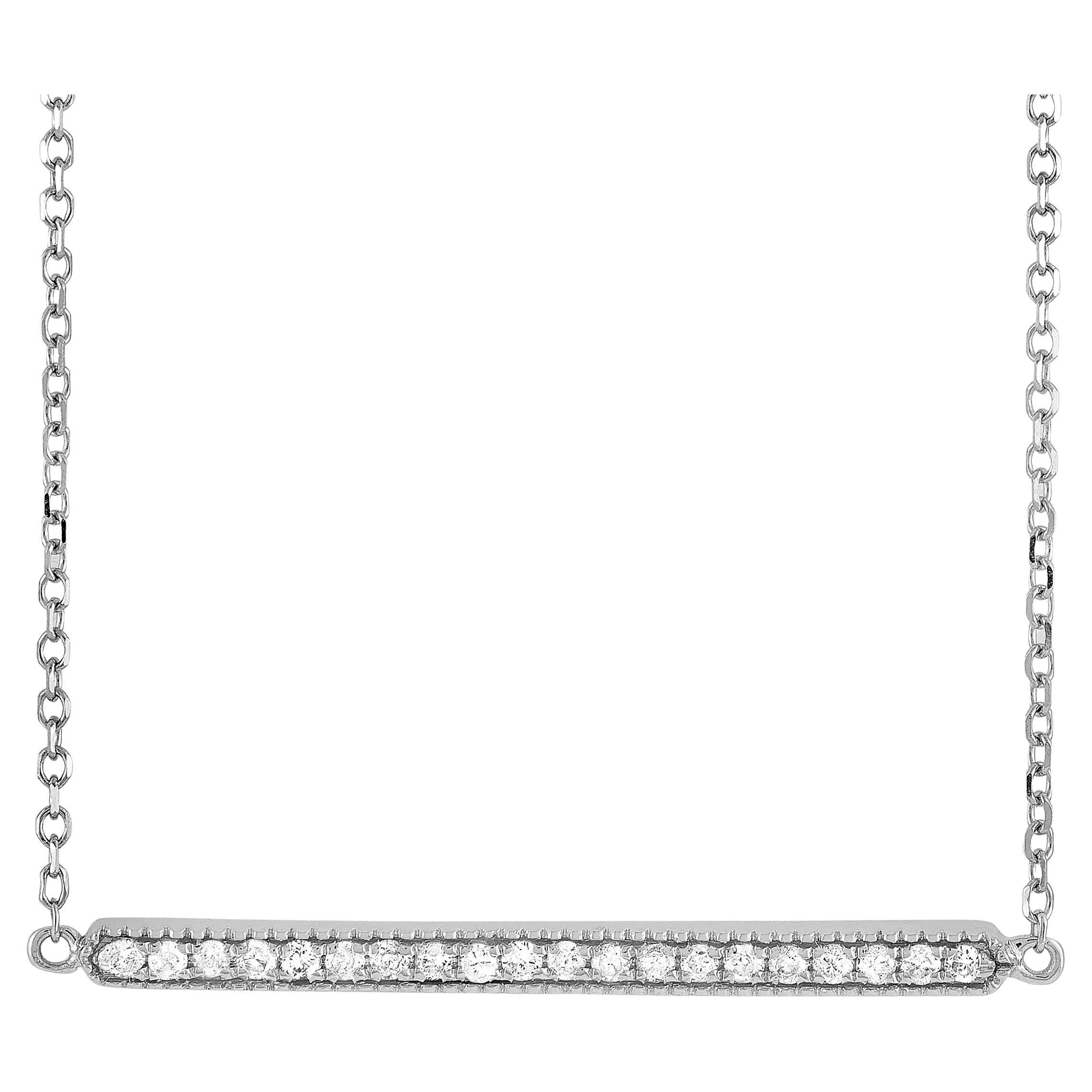 LB Exclusive 14K White Gold 0.10 Ct Diamond Bar Necklace For Sale
