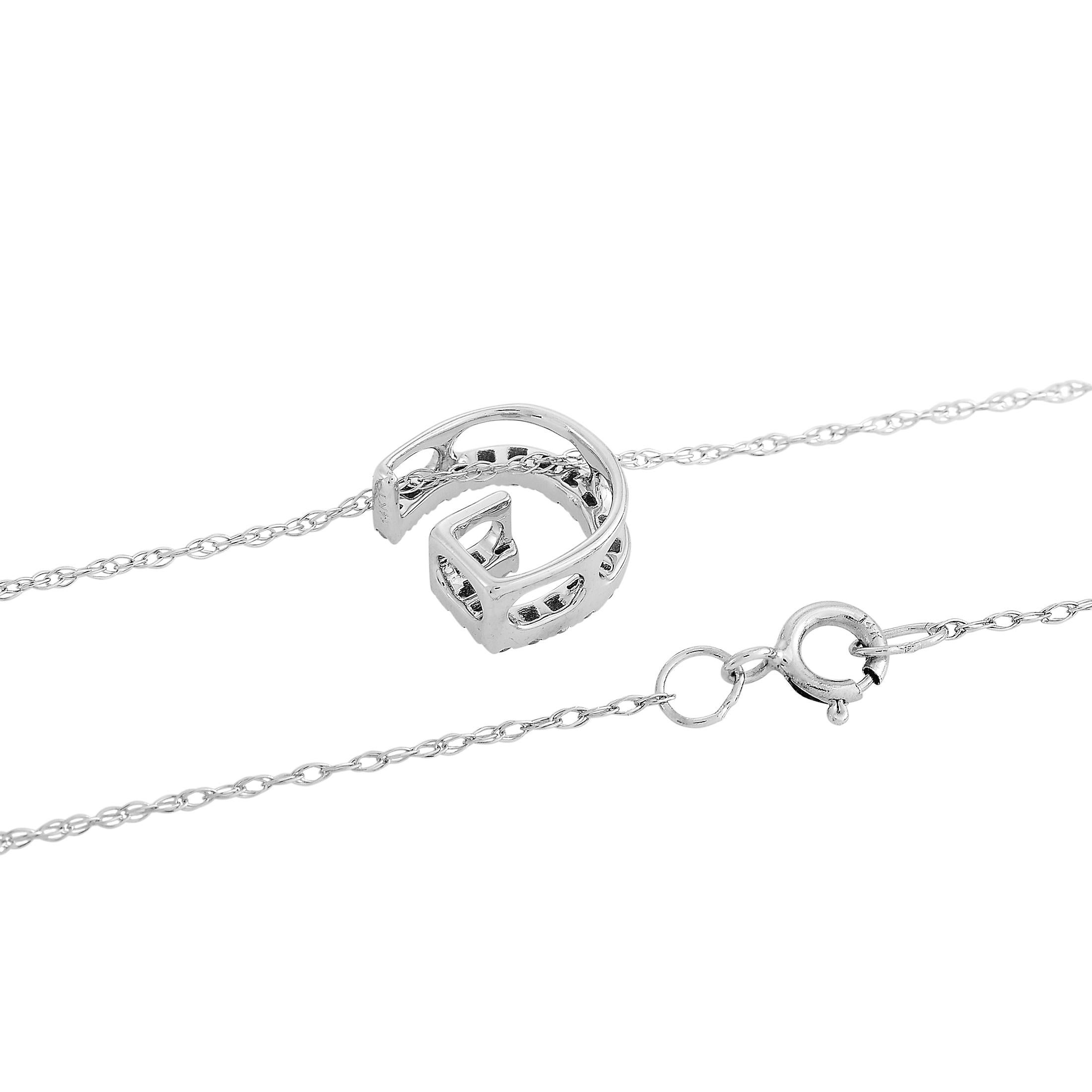 Round Cut LB Exclusive 14K White Gold 0.10 Ct Diamond Initial ‘G’ Necklace