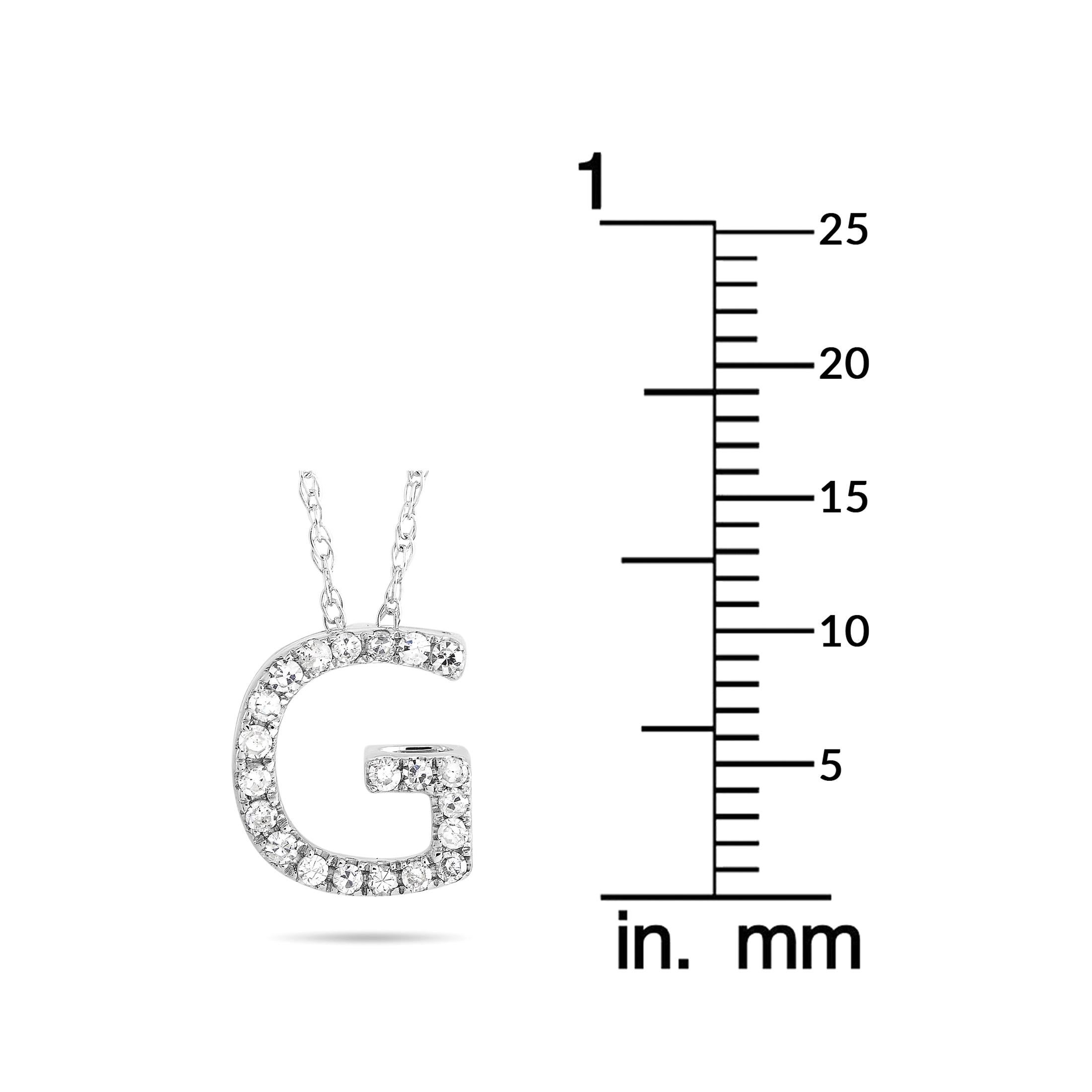 LB Exclusive 14K White Gold 0.10 Ct Diamond Initial ‘G’ Necklace In New Condition In Southampton, PA
