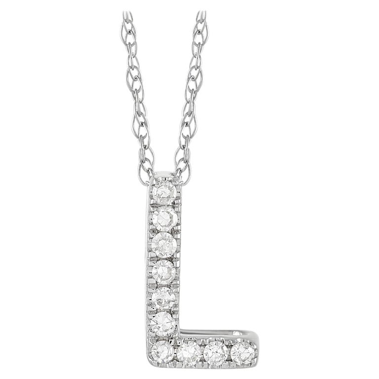 LB Exclusive 14k White Gold 0.10 Ct Diamond Initial ‘L’ Necklace at 1stDibs