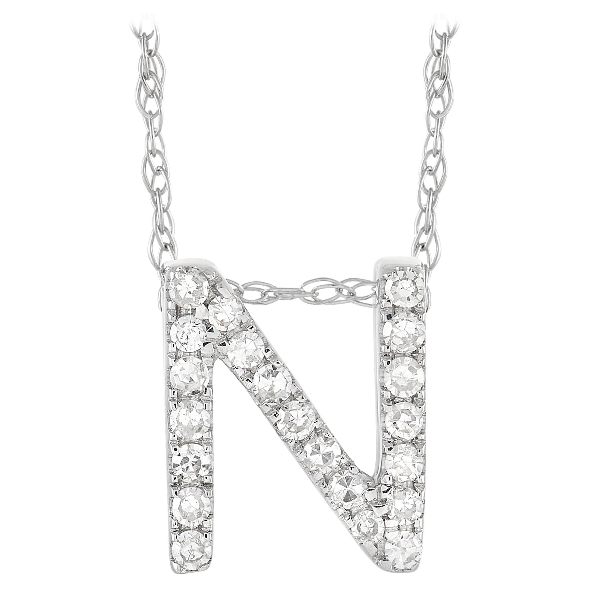 LB Exclusive 14K White Gold 0.10 Ct Diamond Initial ‘N’ Necklace