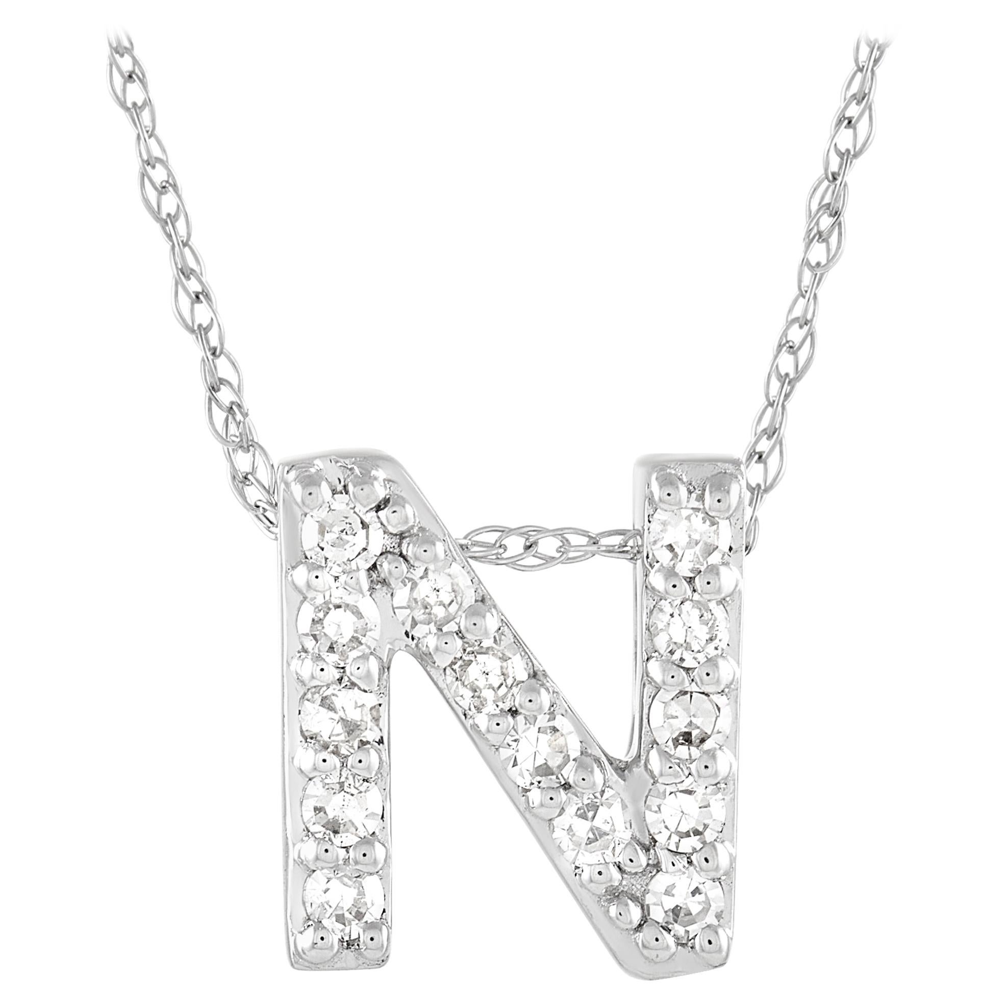 LB Exclusive 14K White Gold 0.10 ct Diamond Initial ‘N’ Necklace