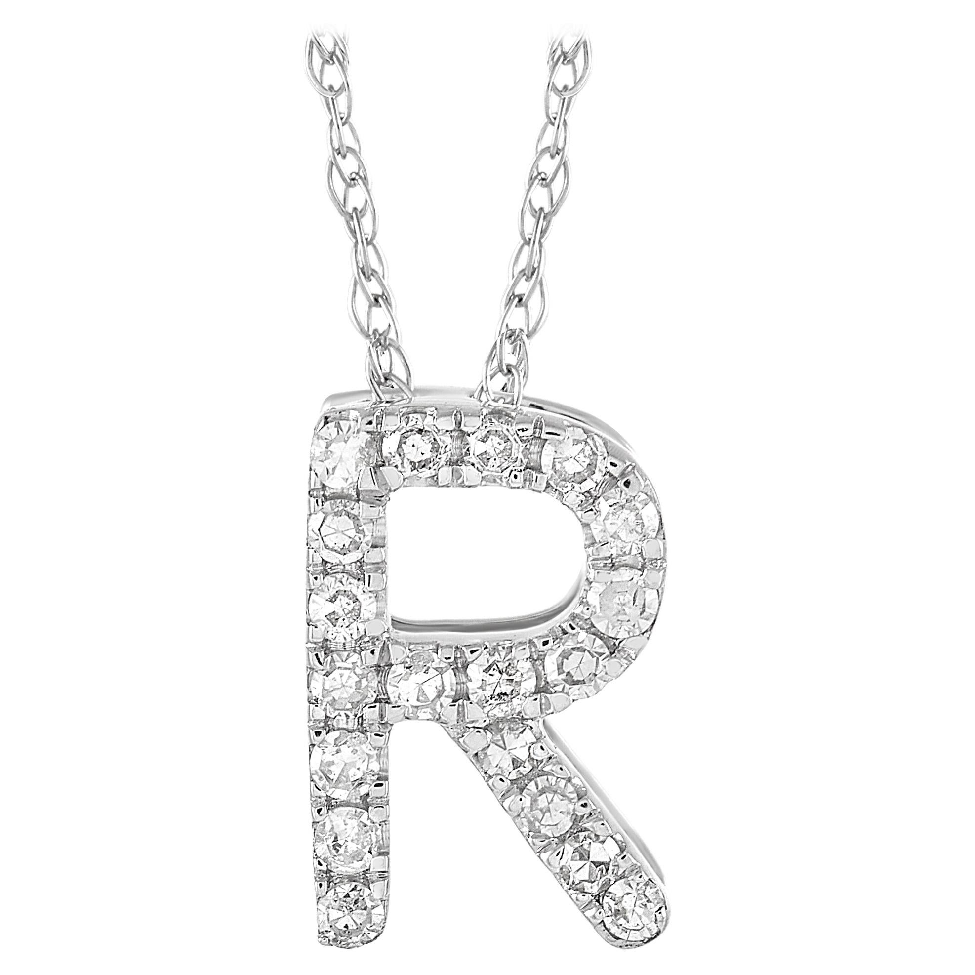 LB Exclusive 14K White Gold 0.10 Ct Diamond Initial ‘R’ Necklace