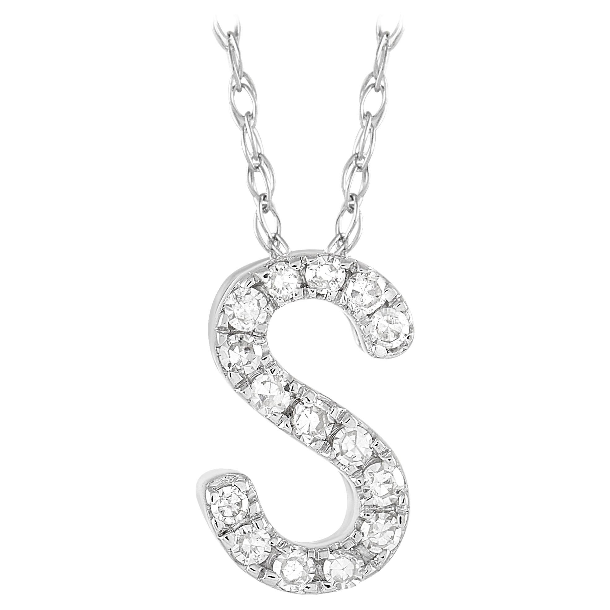 LB Exclusive 14K White Gold 0.10 Ct Diamond Initial ‘S’ Necklace