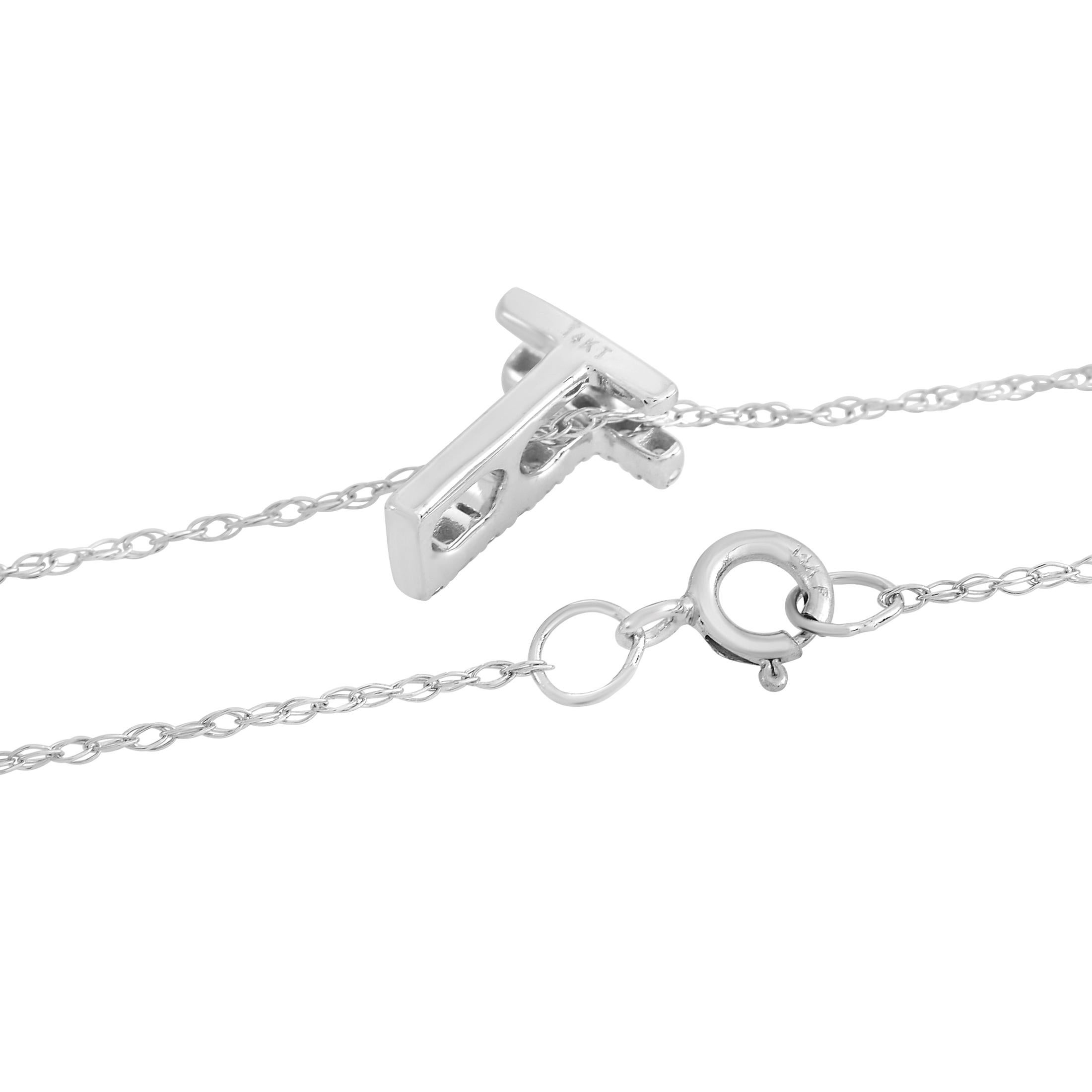 Round Cut LB Exclusive 14K White Gold 0.10 Ct Diamond Initial ‘T’ Necklace