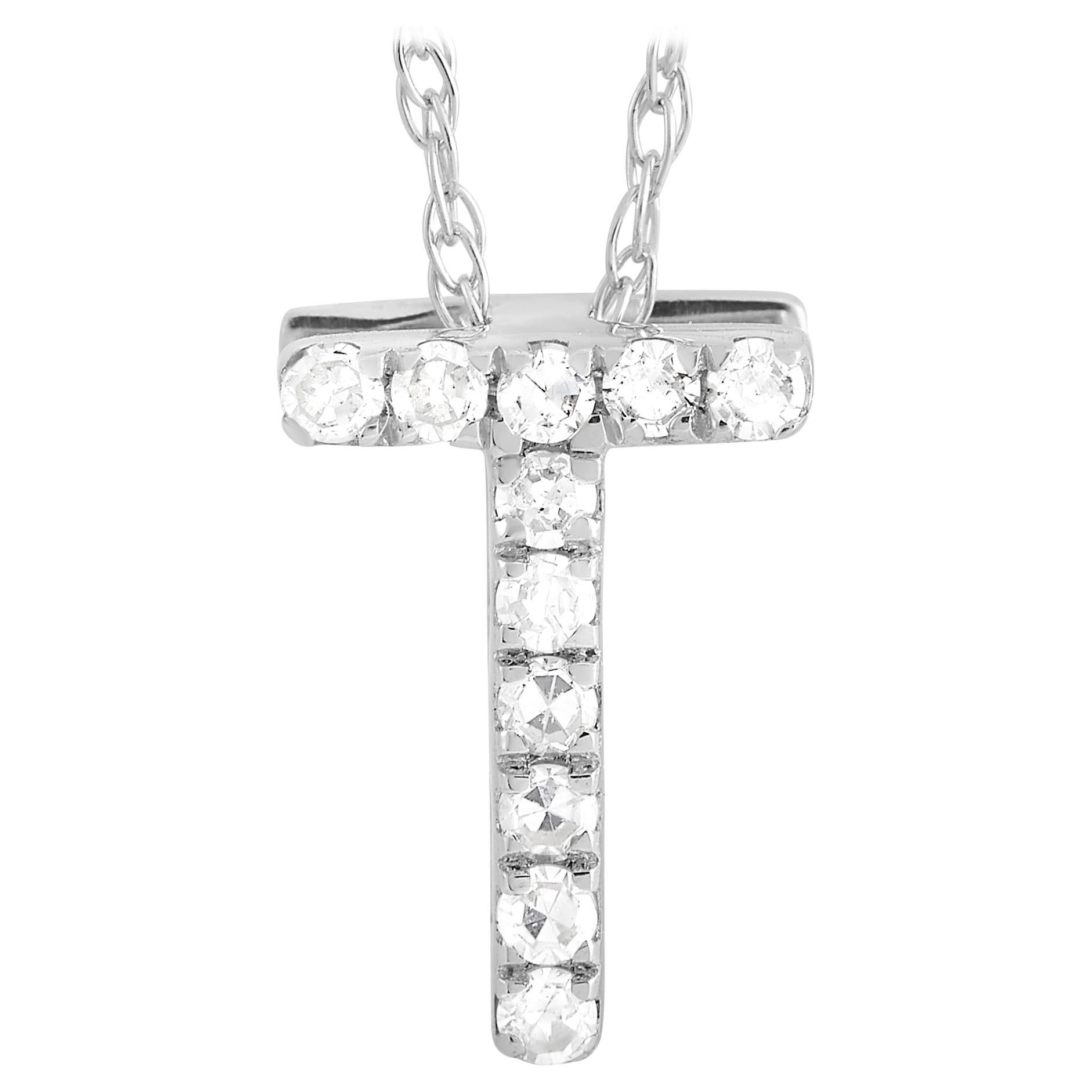 LB Exclusive 14K White Gold 0.10 Ct Diamond Initial ‘T’ Necklace