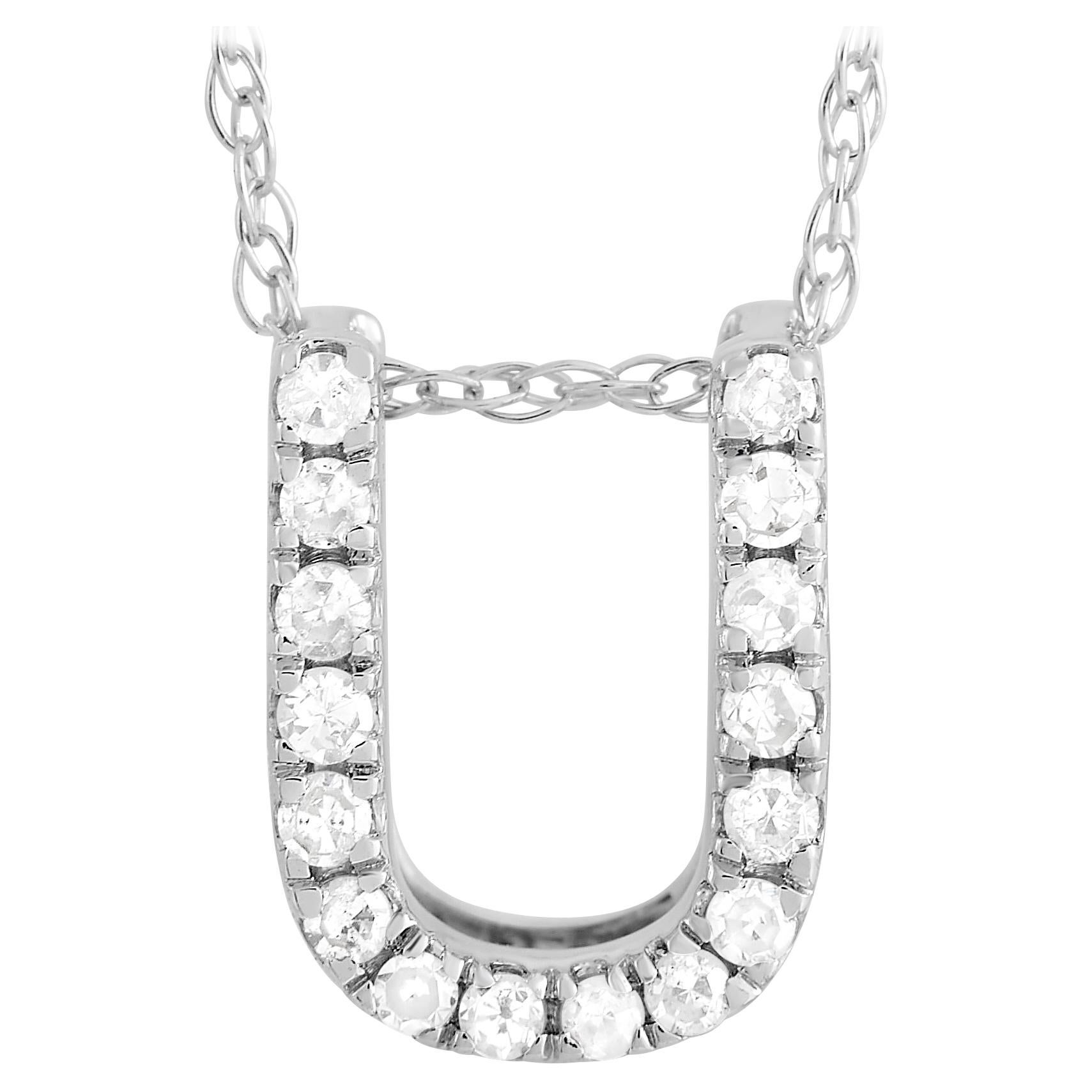 LB Exclusive 14K White Gold 0.10 Ct Diamond Initial ‘U’ Necklace For Sale