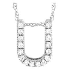 Collier à initiale « U » en or blanc 14 carats avec diamant de 0,10 carat de la collection LB Exclusive