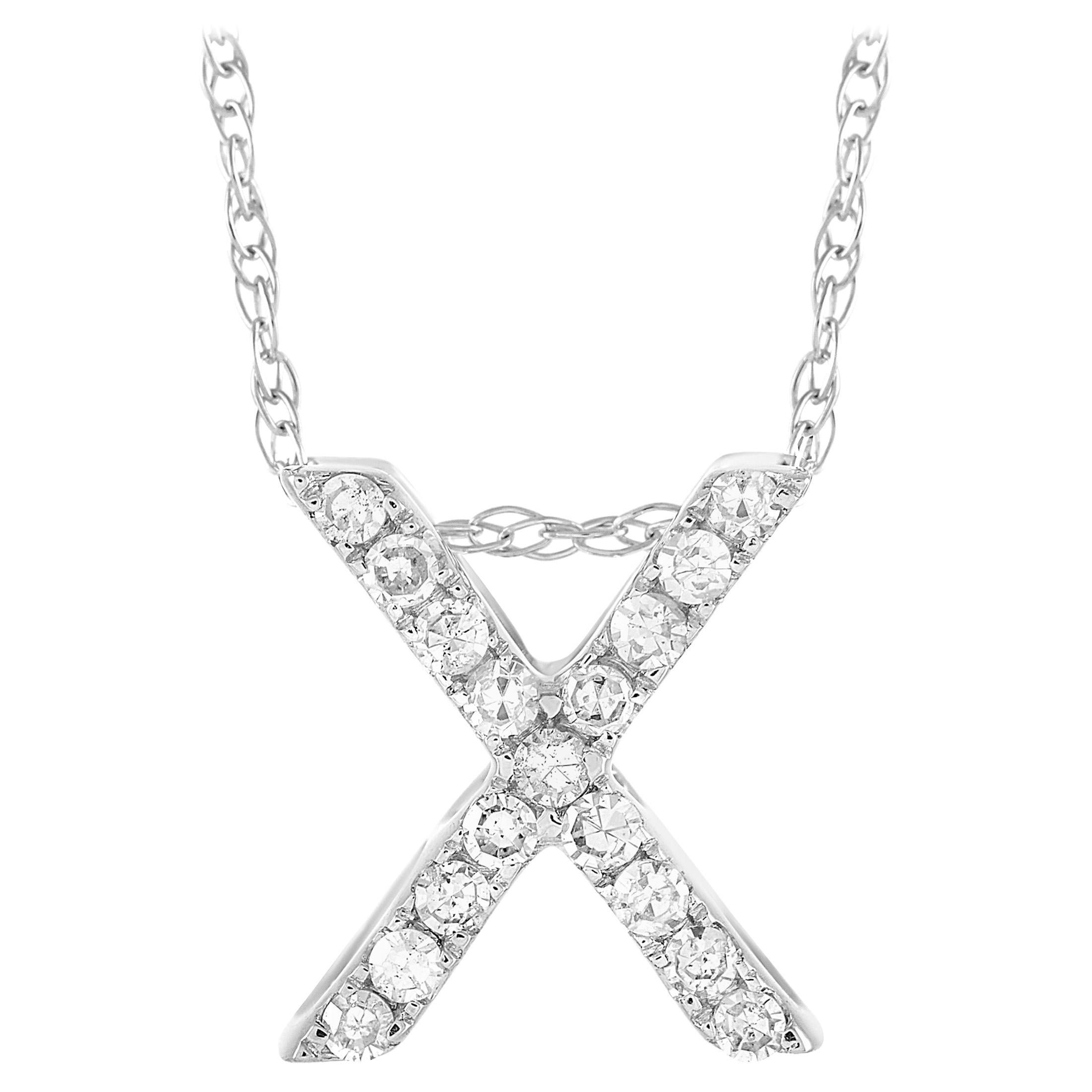 LB Exclusive 14K White Gold 0.10 Ct Diamond Initial ‘X’ Necklace