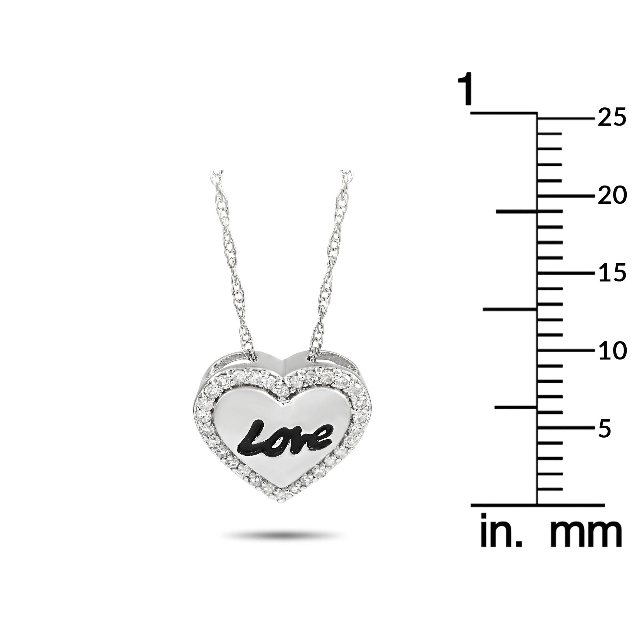 Round Cut LB Exclusive 14K White Gold 0.10 Ct Diamond Love Heart Pendant Necklace For Sale