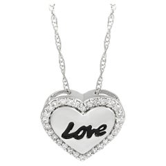 LB Exclusive Collier pendentif cœurs d'amour en or blanc 14 carats avec diamants 0,10 carat