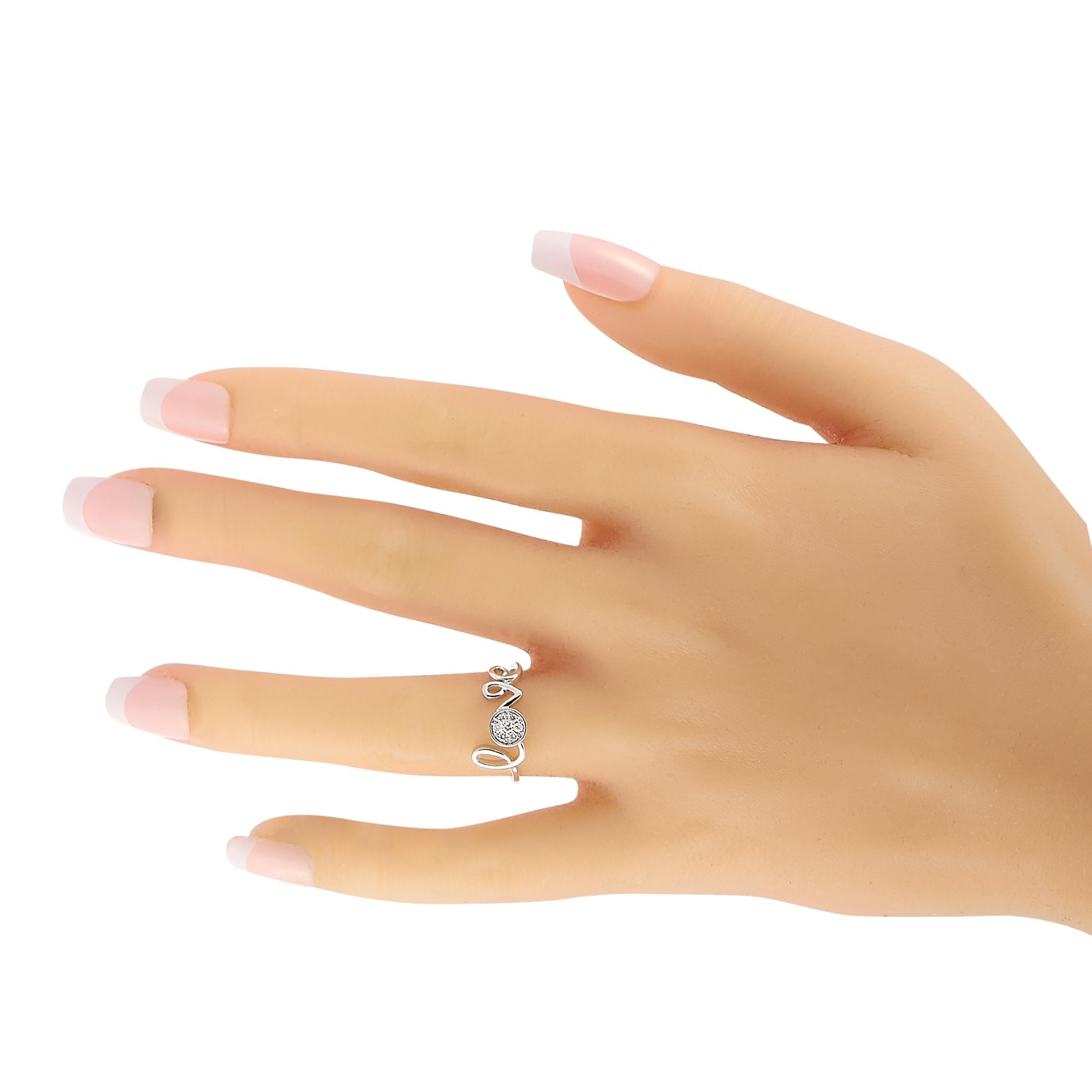 Round Cut LB Exclusive 14 Karat White Gold 0.10 Carat Diamond Love Ring For Sale