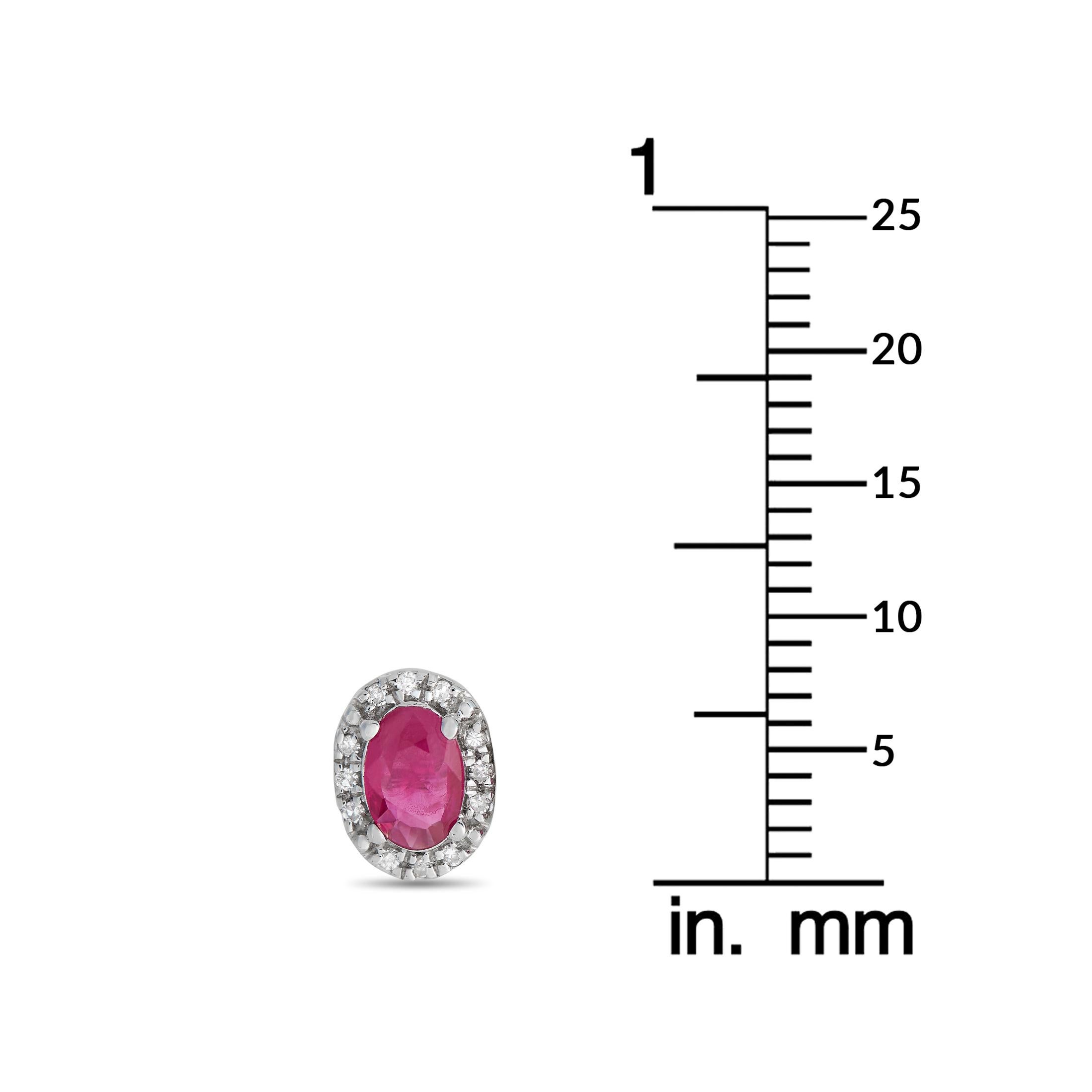 Round Cut LB Exclusive 14K White Gold 0.10ct Diamond and Ruby Earrings ER4-15565WRU For Sale