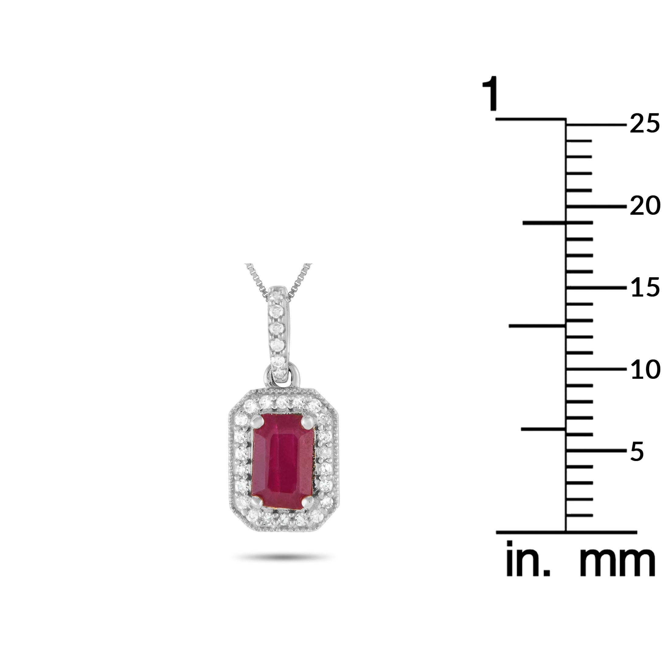LB Exclusive 14K White Gold 0.10ct Diamond and Ruby Necklace PD4-16050WRU In New Condition For Sale In Southampton, PA