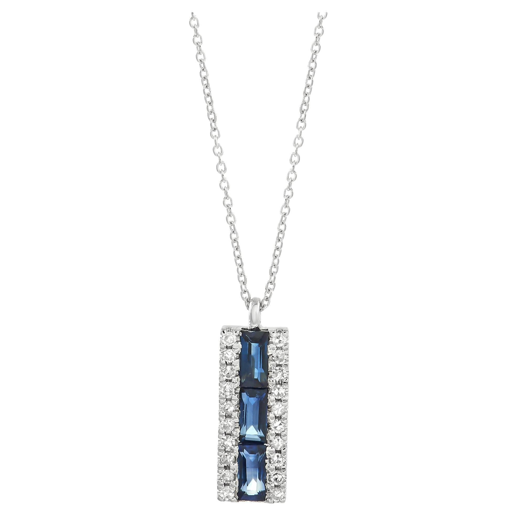 LB Exclusive 14K White Gold 0.10 Ct Diamond and Sapphire Necklace For Sale