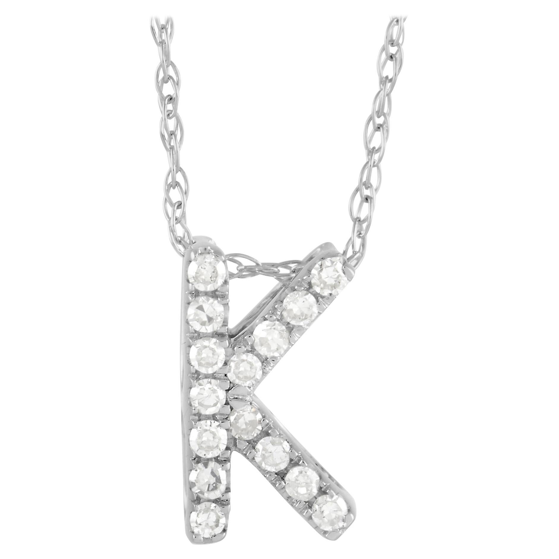 LB Exclusive 14k White Gold 0.10ct Diamond Initial 'K' Necklace