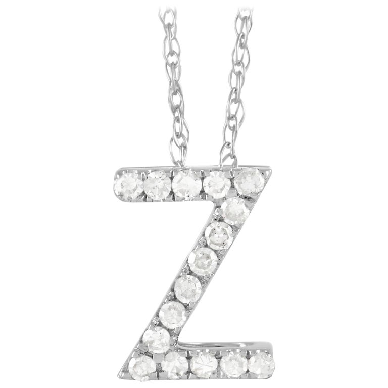 LB Exclusive 14K White Gold 0.10ct Diamond Initial 'Z' Necklace at 1stDibs