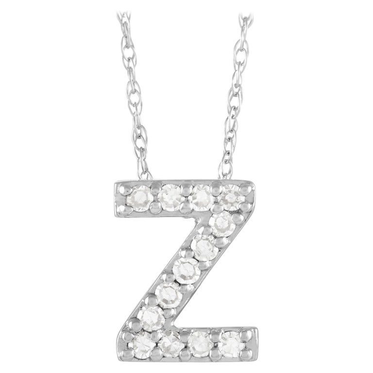 LB Exclusive 14K White Gold 0.10ct Diamond Initial 'Z' Necklace For