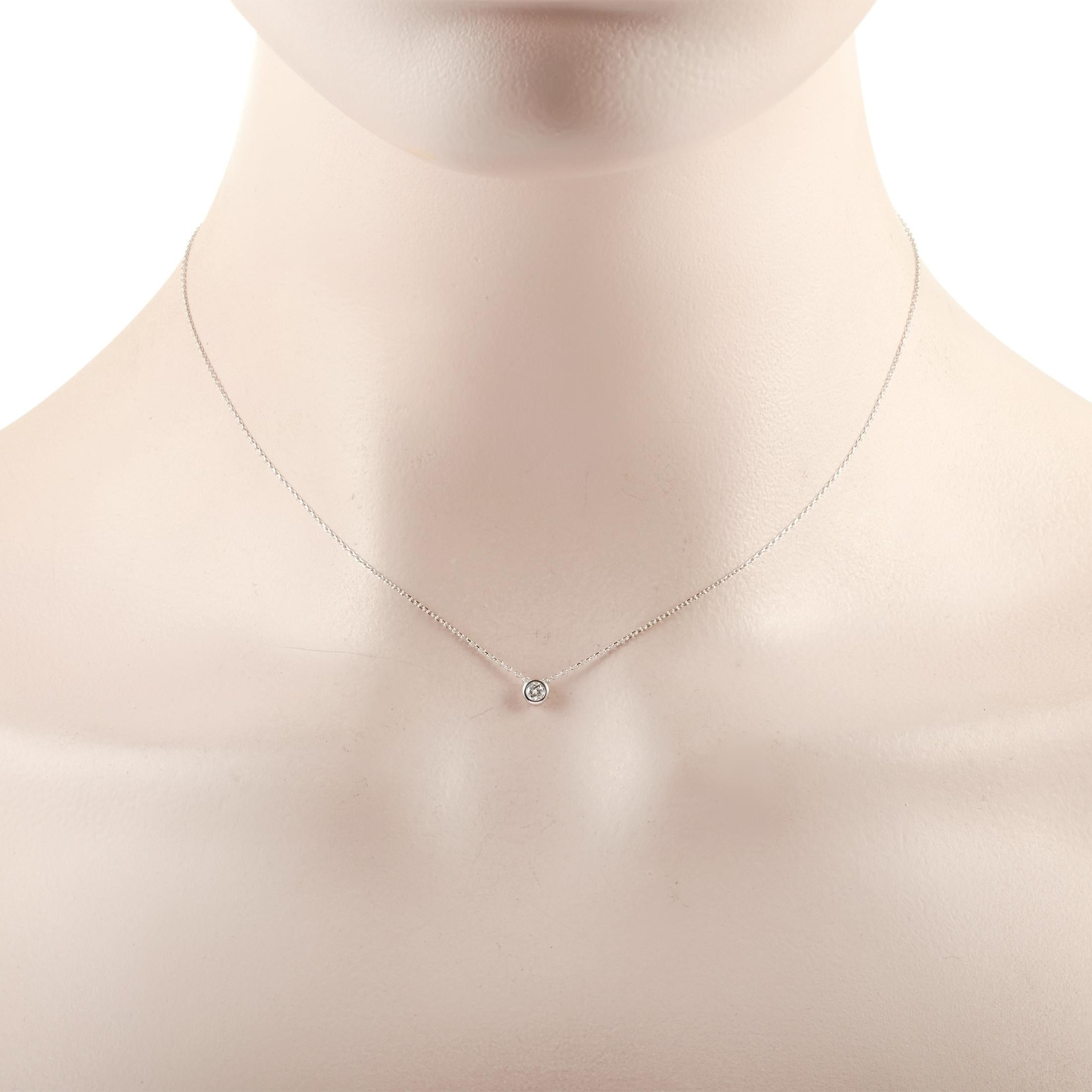 This LB Exclusive necklace is made of 14K white gold and embellished with a 0.10 ct diamond stone. The necklace weighs 1.2 grams and boasts a 15” chain and a pendant that measures 0.13” in length and 0.13” in width.
 
 Offered in brand new