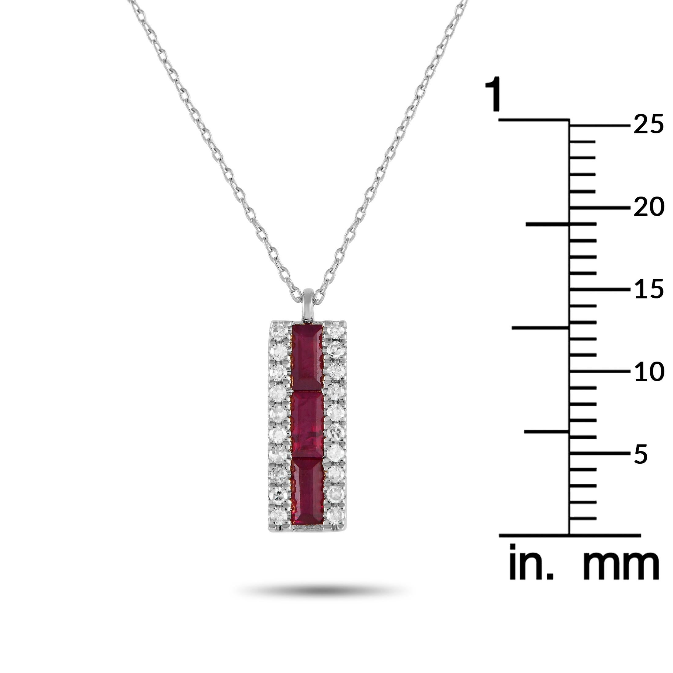 LB Exclusive 14K White Gold 0.10ct Diamond & Ruby Pendant Necklace PD4-16063WRU In New Condition For Sale In Southampton, PA