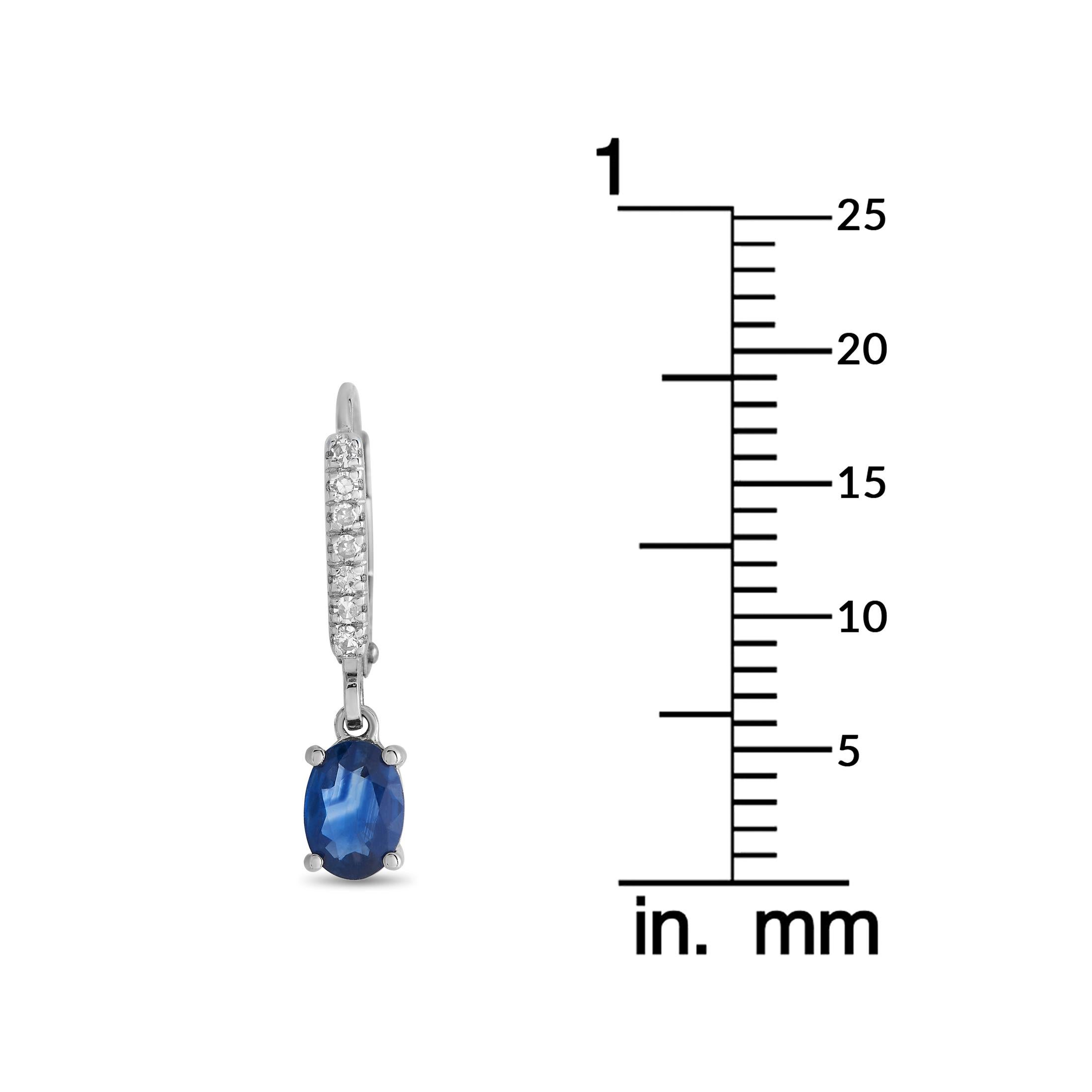 Round Cut LB Exclusive 14K White Gold 0.10ct Diamond & Sapphire Drop Earrings EL4-10371WSA For Sale