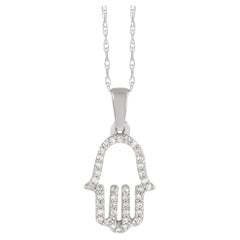 LB Exclusive 14K White Gold 0.11ct Diamond Hamsa Pendant Necklace